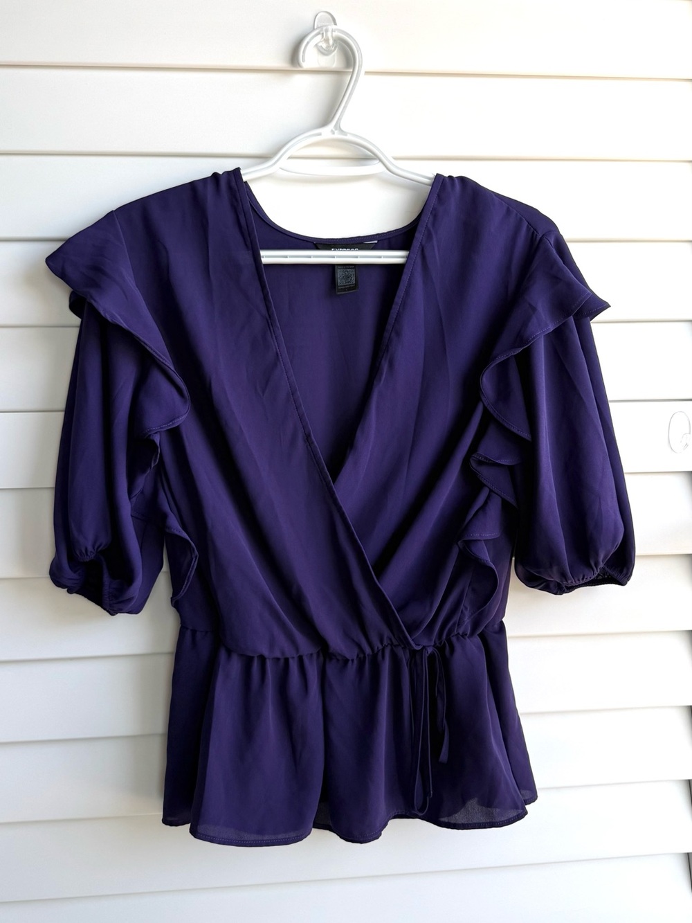 Express Purple Ruffle Wrap Blouse with Tie | Size Large